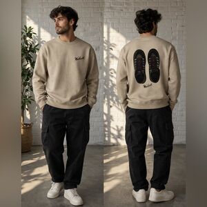 Woolrich Graphic 100% Crewneck Sweatshirt Boots Print Beige Size S